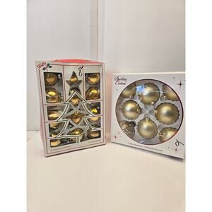 Vintage Christmas Glass Ornaments Gold & Champagne Colors – Lot of 2 Boxed Sets
